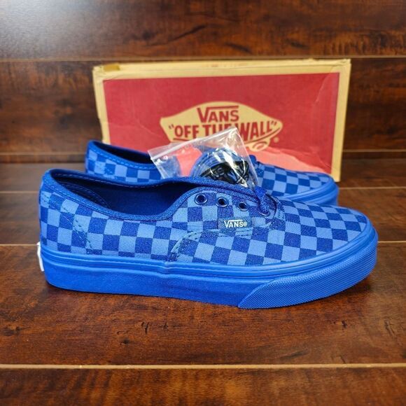 Vans Authentic Mono Check True Blue Sneakers Kids Youth Size 3